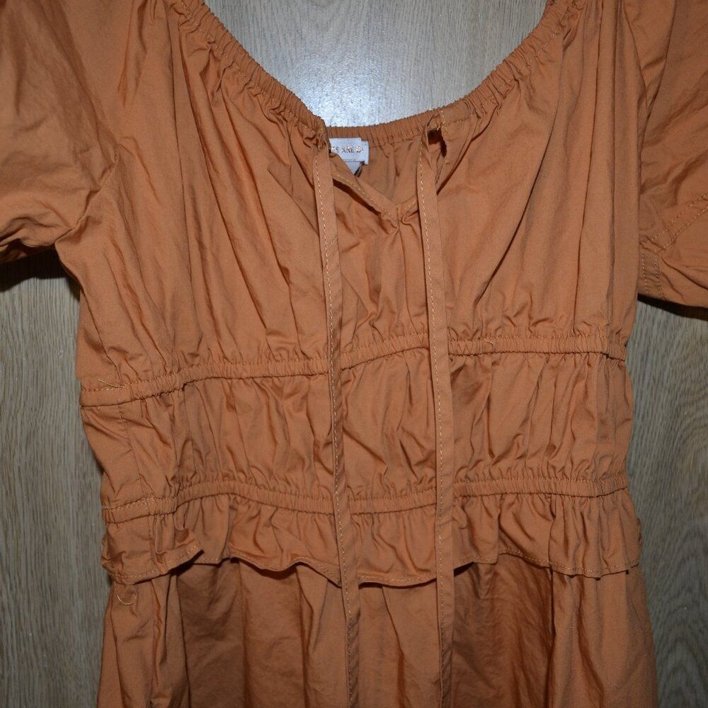 Skies Are Blue 100% Cotton Orange Puff‑Sleeve Tiered Midi Ren Faire Summer Dress - Picture 7 of 12